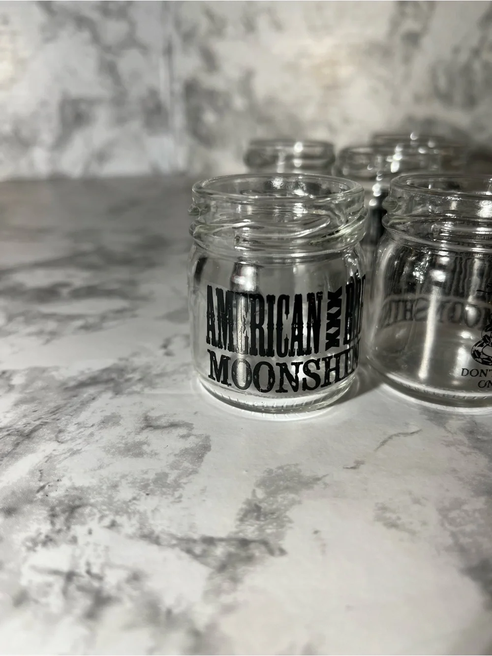 American Born Moonshine Clear Glass Shot Jars (Set)of 6